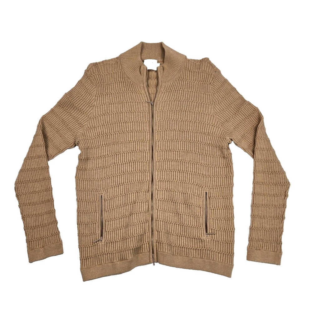 Edinburgh Knitwear EK Cardigan Womens Large Zip Up‎ Basket Knit Pockets Beige
